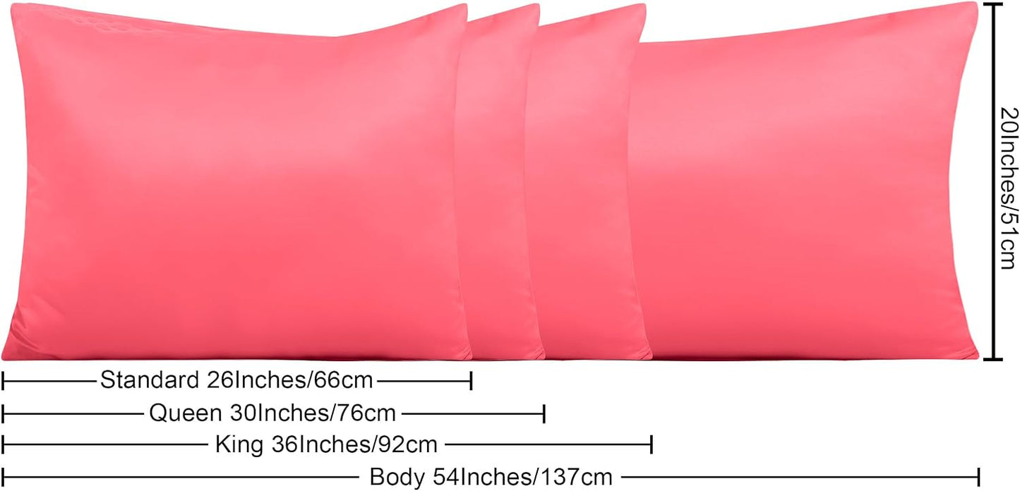 Satin Pillowcases with Zipper for Hair and Skin, Set of 2 Smilar to Silk Pillow Cases, Machine Washable, Wrinkle-Free, Cooling Satin Pillow Cases Queen, 20x30 Inches, Coral Pink