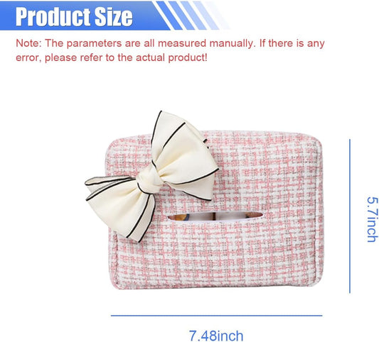 Car Tissue Holder, Cute Bow Tissue Box Cover for Auto Backseat, Rectangle Auto Napkin Holder Keep Car Tidy, Universal Napkin Storage Organizer for Vehicle Sun Visor, Headrest (Pink)