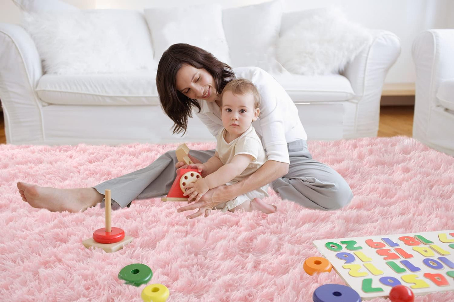 Pink Rug for Girls Bedroom 5x7: Ultra Soft Faux Fur Shag Rugs for Living Room,Modern Indoor Plush Fuzzy Carpets for Kids Nursery Dorm Room Decor
