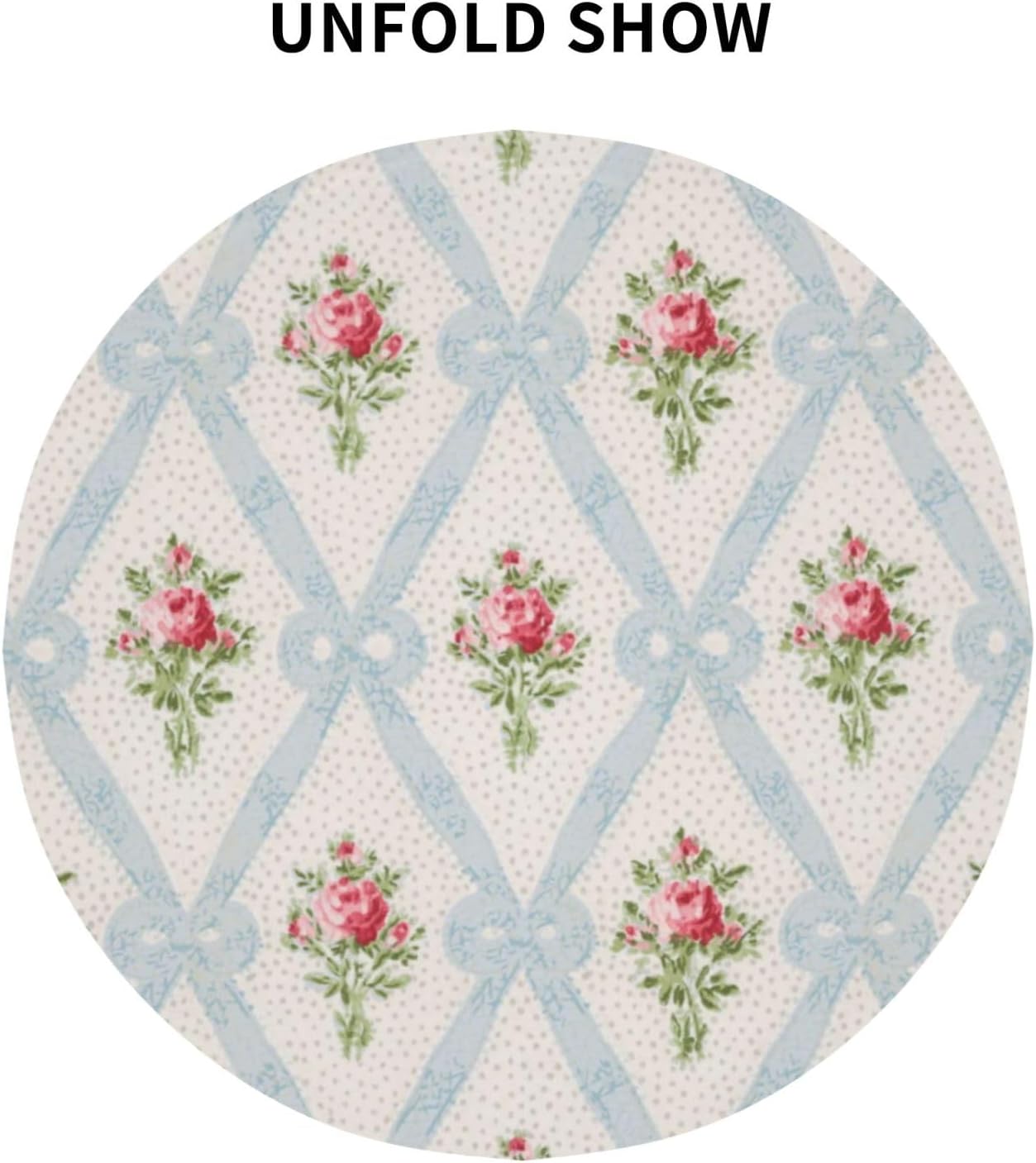 Pink Victorian Roses with Blue Ribbon Lattice Round Tablecloths 60 Inch Decorative Washable Fabric Table Covers for Dining Kitchen Party Outdoor
