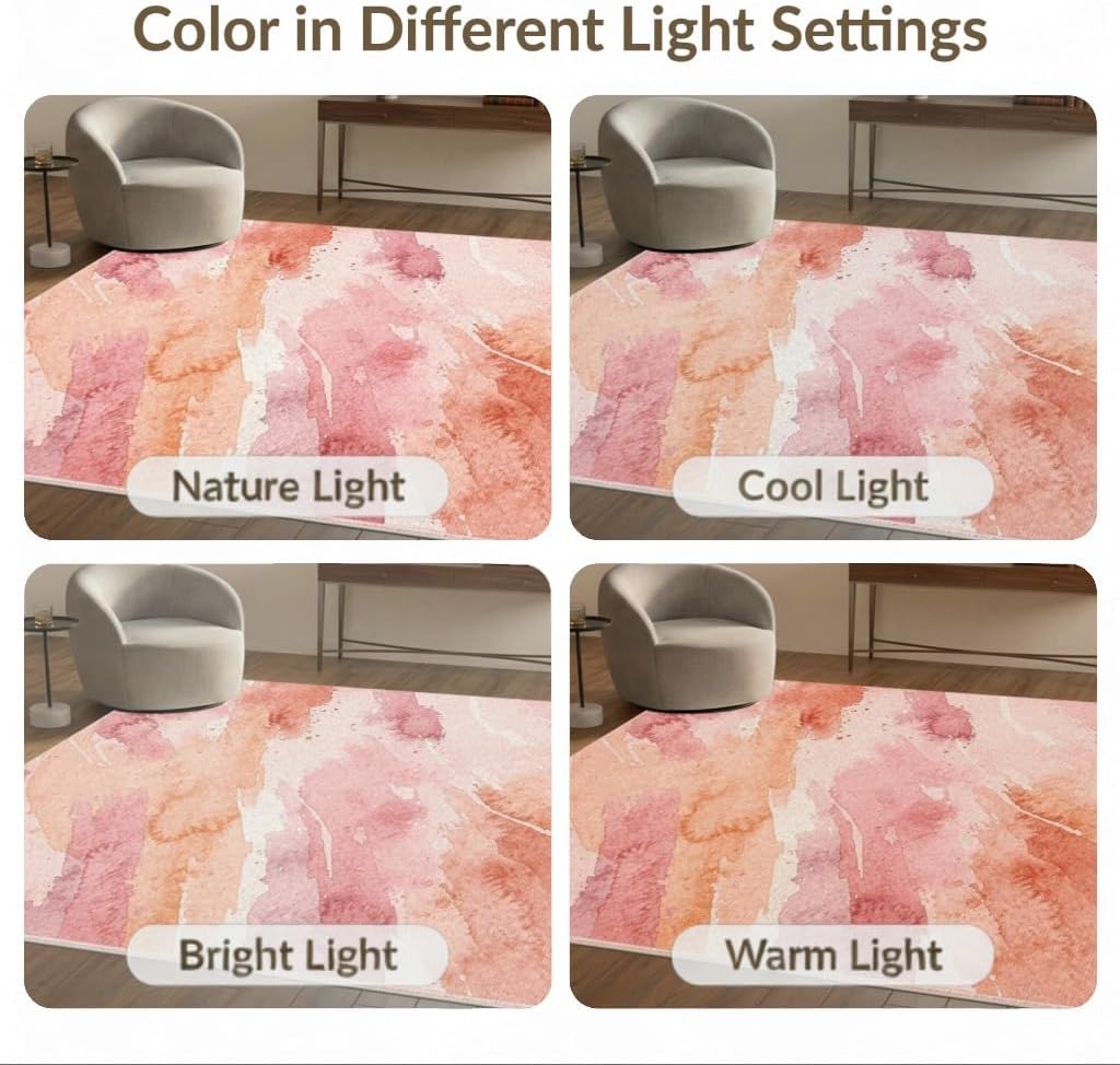 4'x6' Washable Watercolor Abstract Area Rug, Peach Flatwoven Floor Mat Non-Slip Chair-Friendly Carpet for Home Office, Gaming Room, Under Desk | Ref:2165436