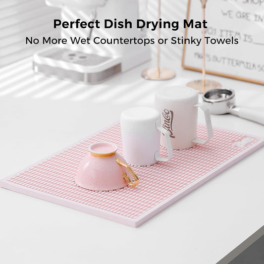Coffee Bar Mat, 10mm Thick Non-Slip Rubber Bar Drip Tray, Heavy Duty Waterproof Bartender Mat for Countertops, Dishwasher Safe, Easy Clean for Coffee, Beer, Cocktail, Kitchen (Pink, 12*18)