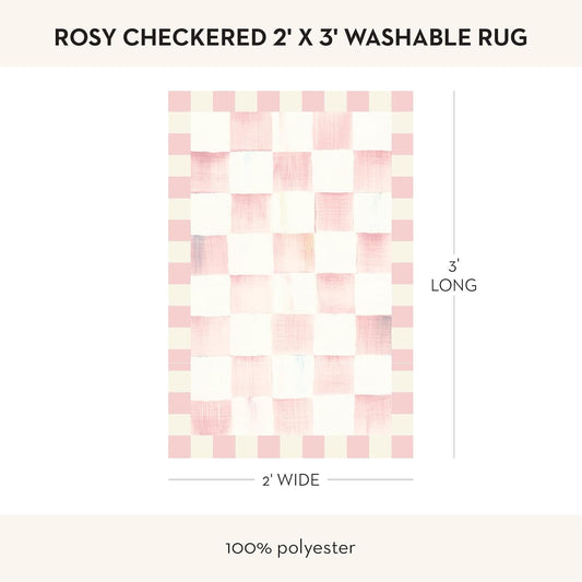 MACKENZIE-CHILDS Washable Rug, Decorative Indoor Rug, 2' x 3', Pink-and-White Rosy Checkered