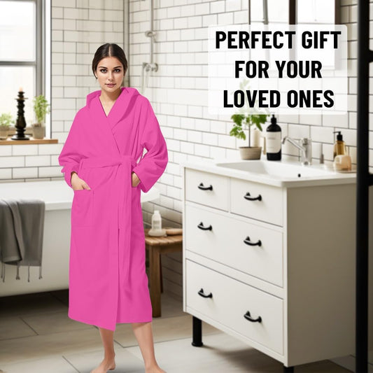 KAHAF COLLECTION Women Hooded 100% Cotton Terry Bathrobe, Soft Absorbent Quick Dry Robe for Spa, Shower & Home Wear