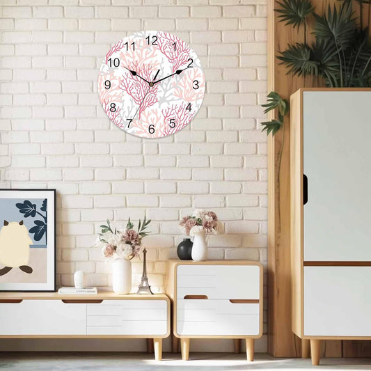 Wall Clock Coral Ocean 12" Round Silent Non-Ticking PVC Clocks Red Pink Grey Battery Operated Round Clock for Living Room Bedroom Office Kitchen Wall Decor