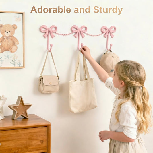 Pink Bow Decor for Girls Room Decor - Pink Wall Hooks for Baby Shower Decorations, Pinks Bow Kids Hangers for Coats, Bags, Bath Towels, Bathroom, Girl Nursery,Coquette Room, 14.1 * 4.5โโ
