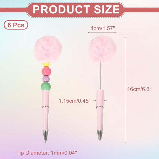 PATIKIL Pompom Ballpoint Pens, Fluffy Ball Pens Pom Pom Plastic Cute Beaded Pen for DIY Gift Writing Office Supplies - 6 Pcs (Light Pink)