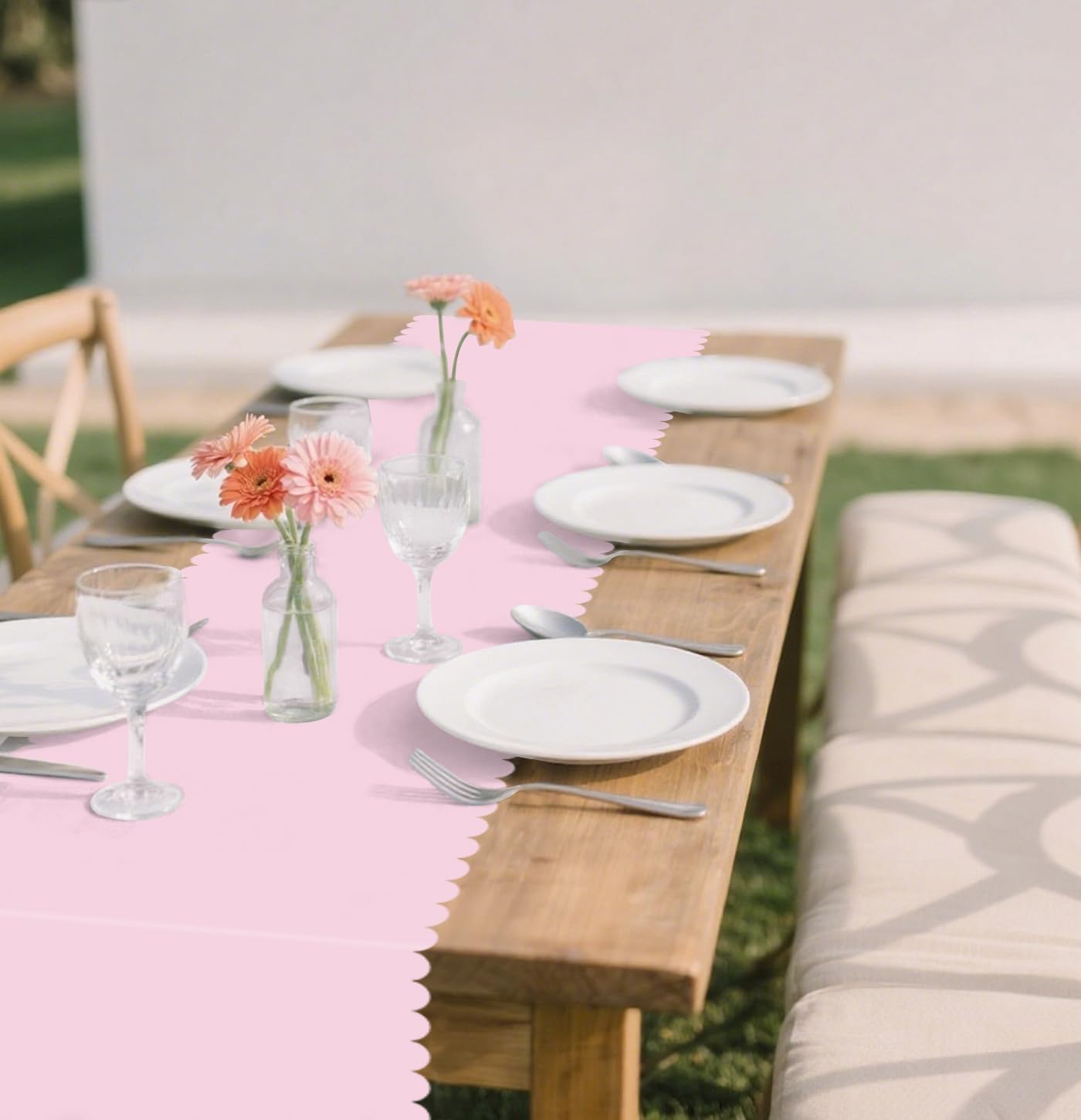 6 PCS Light Pink Scalloped Table Runner Plastic 14 x 108 Plastic Runners for Birthday Wedding Baby Shower Party Holiday Table Centerpiece Decorations Disposable Table Runner