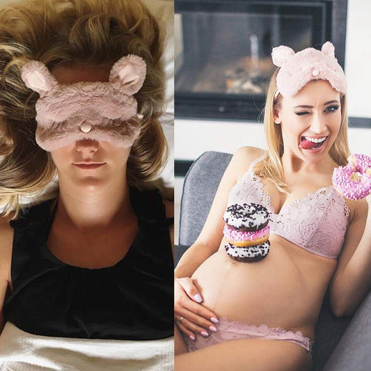 Shinywear Women Plush Rabbit Eye Mask Cute Sleeping Blindfold Eye Cover Fuzzy Bunny Ear Eyeshade for Travel Nap Night Sleeping blinder (Pink Rabbit)