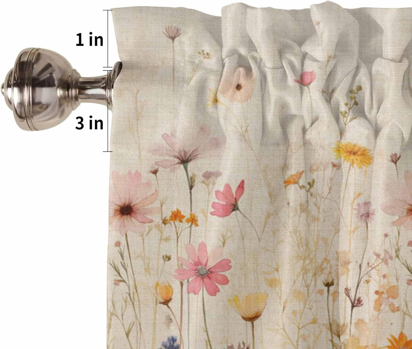Yellow Pink Floral Valances Window Treatment Farmhouse Decor, Elegant Pastoral Spring Flower Pastoral Rod Pocket Valance Curtains for Living Room, Bedroom, Kitchen, 54" W x 18" L - 1 Panel