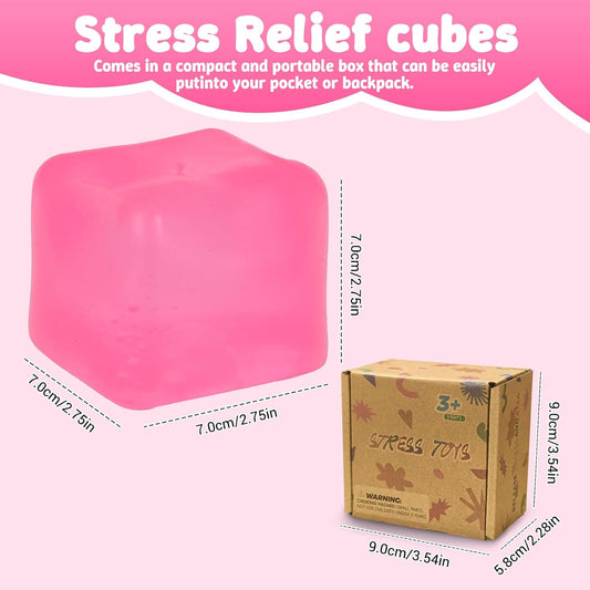 Squishy Ice Cube Fidget Toy,Large Squeeze Toys, Big Squishy Stress Ball with Durable Soft Texture, Extra-Satisfying Squeeze Toy for Adults and Boys & Girls Age 3+ (2.76in) (Pink)