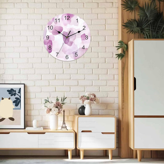 Wall Clock Abstract Watercolor Art 14" Round Silent Non-Ticking PVC Clocks Coral Pink Battery Operated Round Clock for Living Room Bedroom Office Kitchen Wall Decor