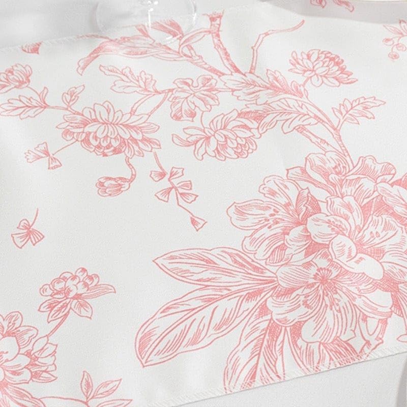 12 x 108-Inch White with Pink Floral French Toile Polyester Table Top Runner Wedding Party Event Reception Occasions Linens Decorations