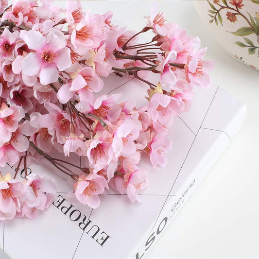 4Pcs Artificial Cherry Blossom Branches: 15.7" Fake Cherries Silk Faux Spring Flowers Peach Arrangements for Home Wedding Bedroom Party Table Centerpiece Japanese Decor(Pink)