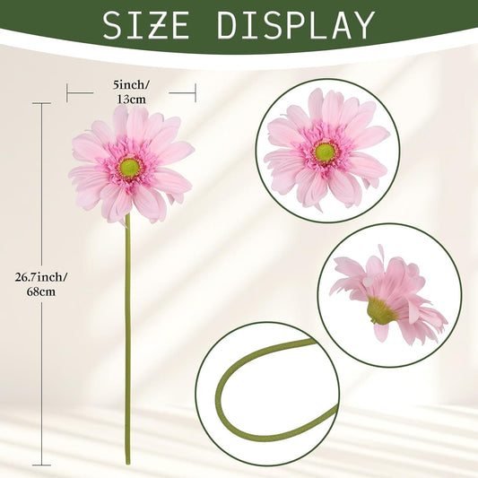 Pink Gerbera Daisy Artificial Flowers โ 5PCS Real Touch Artificial Daisies with Long Stems, 26.7" Daisy Flowers Artificial for Centerpieces, Baby Showers, Wedding or Bedroom Dรฉcor