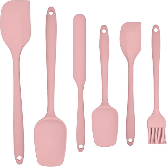 6 Pieces Silicone Spatula Set, Rubber Spatulas Silicone Heat Resistant Spatula Set for Kitchen Use, Food Grade Rubber Spatula with Ergonomic Grip, Cooking, BPA Free Dishwasher Safe(pink)