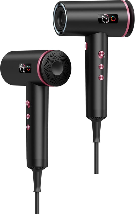 Hair Dryer, 1800W Ionic Hair Dryer with Smart Mode (Baby/Men/Women), High Speed Brushless Motor for Fast Drying (2-5 Mins), Blow Dryer with Diffuser, Lightweight for Home & Travel(Red Pink)