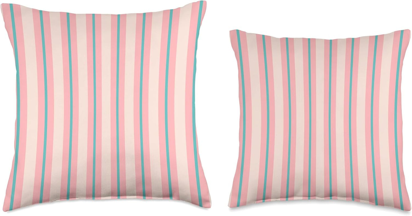 Cute Pastel Peach Green Striped Vertical Pattern Minimalist Throw Pillow