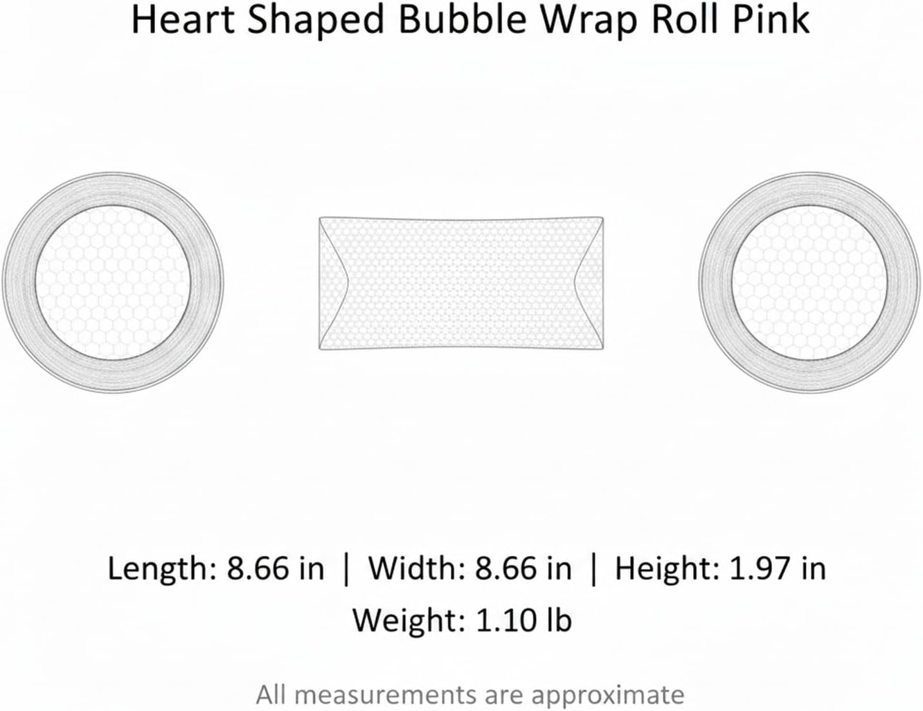 Pink Heart Bubble Wrap Roll for Gift Wrapping & Shipping Cushioning - Decorative Packaging