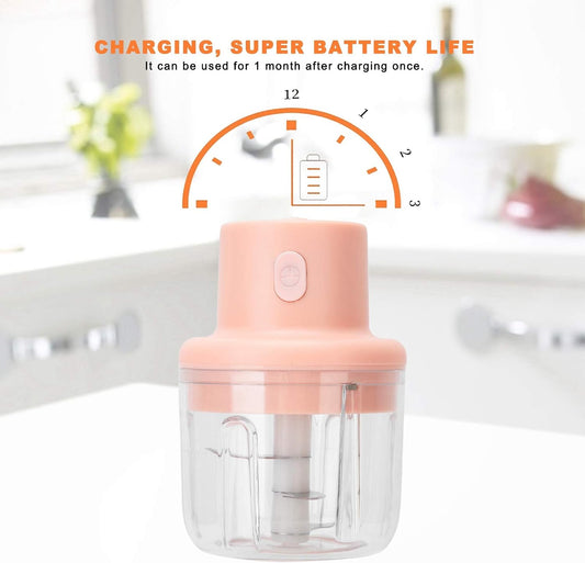 250ml Pink Electric Food Chopper, Mini Kitchen Shredder with Meat Grinder, Ideal Baby's Meal Supplement Processor for Onion, Ginger, Garlic, and Chili