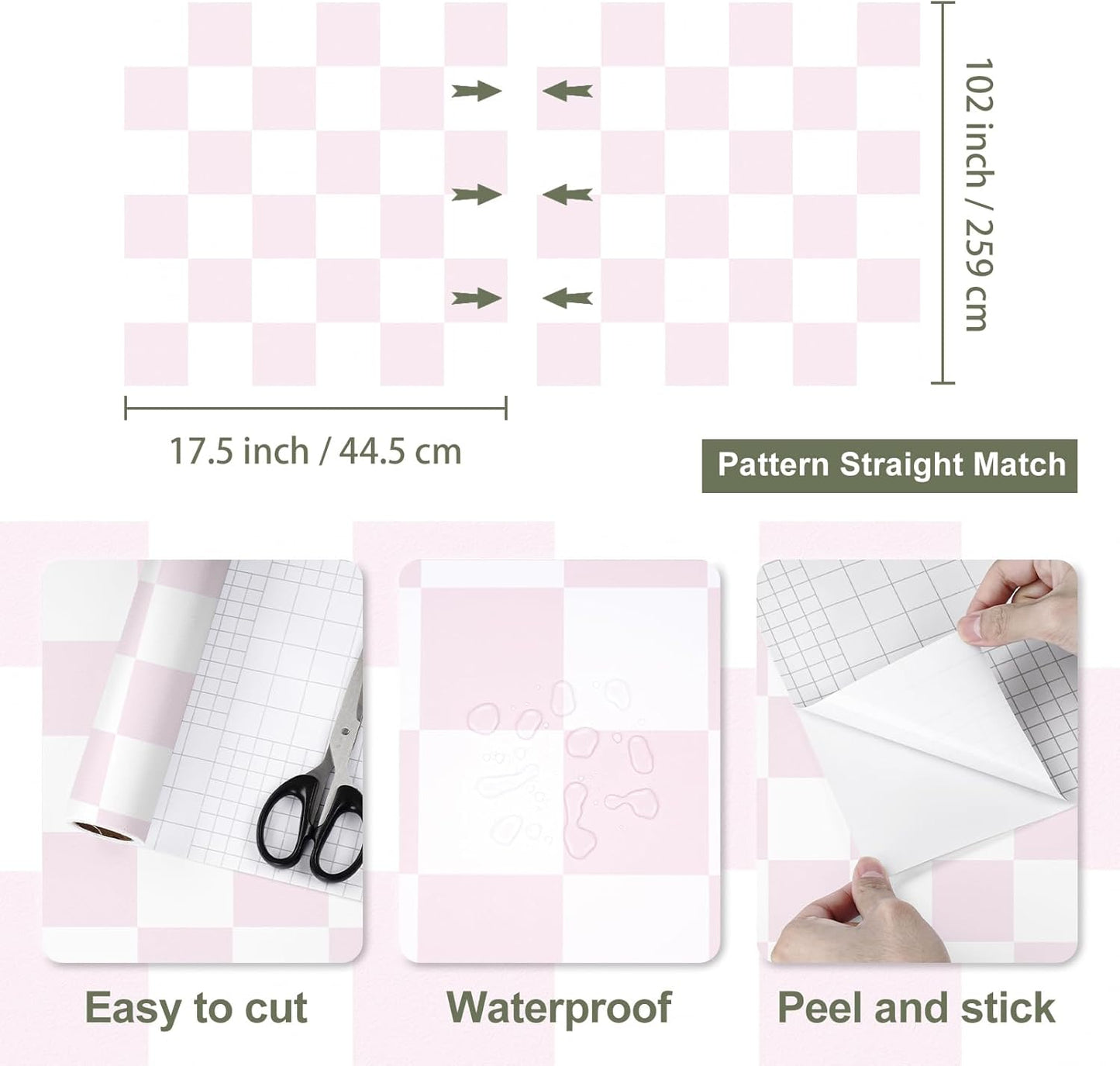 Pink and White Wallpaper Peel and Stick Checkered Wallpaper Pink Wall Paper Peel and Stick Modern Geometric Wallpapers for Girls Bedroom Kids Room 17.5" x 118" Adhesive Vinyl Contact Paper