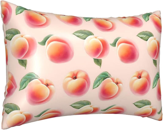 Pink Peach Fruit Cute Satin Pillowcase with Zipper 20x30 in Queen Size Pillows Cases Cover Soft Comfy Pillowcases for Hair and Skin(Without Inserts)