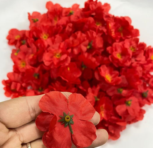 Rikyo 100 pcs Artificial Silk Cherry Blossom Flower Heads Spring Fake Plum Blossom Peach Blossom,Vase Fillers,Corsages for Wedding Decor,Nursery Wall,Archway Decor Wreath Garland Cake Ornaments (Red)