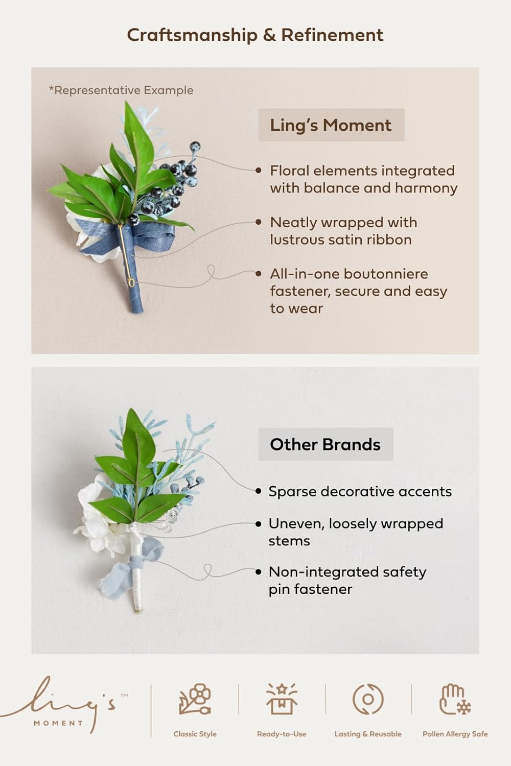 Ling's moment Boutonniere for Men, 6pcs Groom Groomsmen Boutonniere, Artificial Flowers for Wedding Decor/Prom/Homecoming, etc.Yellow Apricot Peach