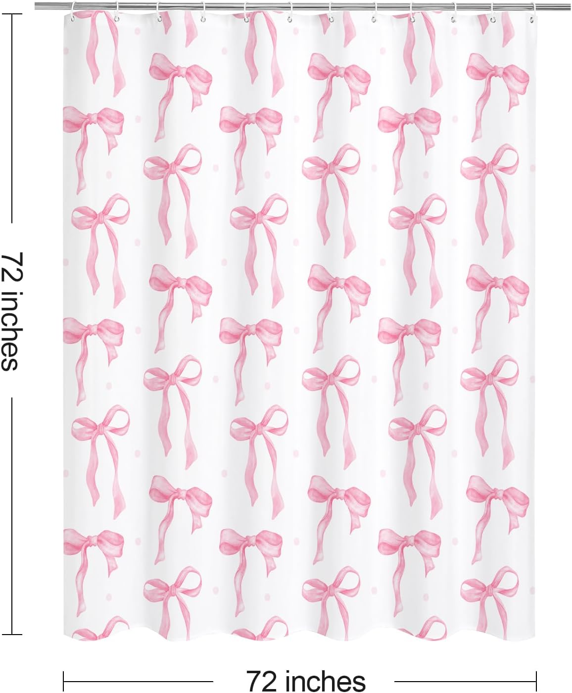 Litabel Cute Bow Shower Curtain, Pink Aesthetic Bowknot Shower Curtain for Bathroom, Modern Minimalist White Waterproof Fabric Shower Curtain Set, 72x72 Inch