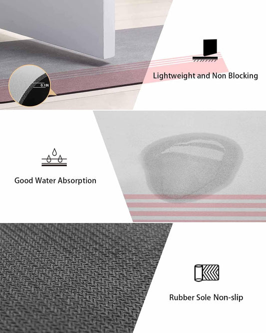 Pink Color Stripes Bath Mat for Tub,Farmhouse Abstract Modern Art Non Slip Bathroom Floor Runner Rug Quick Dry & Absorbent Diatomaceous Earth Shower Sink Bedroom Kitchen Living Room Doormat 16"x24"