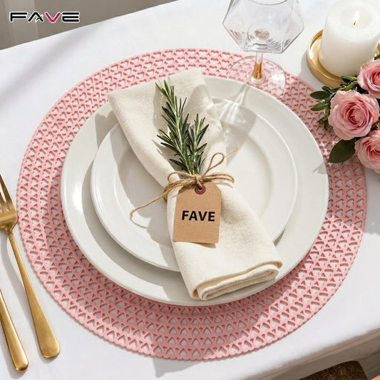 FAVE Pink Vinyl 6PC Round Placemats, Washable Table Mats for dinnner Party