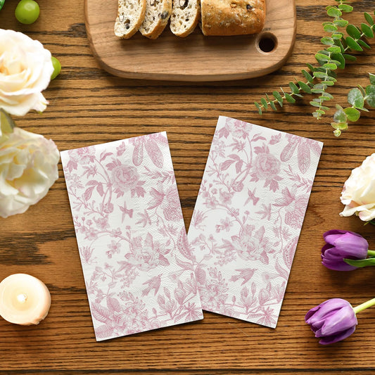 Horaldaily 50 Spring Summer Disposable Paper Decorative Guest Pink Napkins, Pink Flowers Hand Towel for Party Lunch Dinner Kitchen Bathroom Decoration