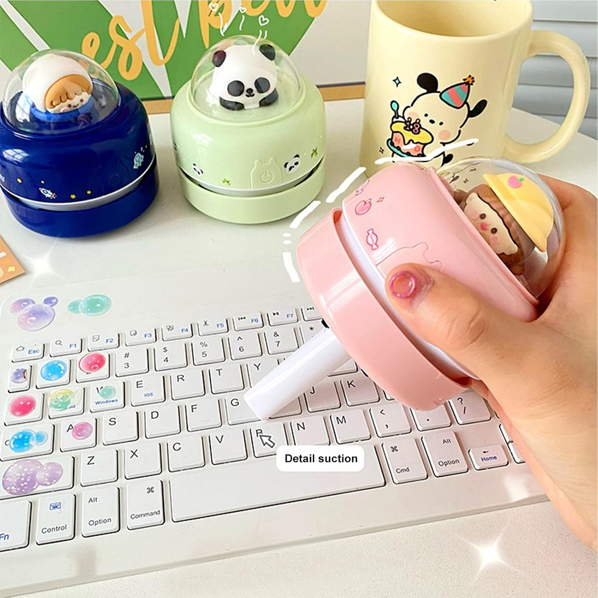 Mini Desktop Vacuum Cleaner, Portable Battery Powered Vacuum Cleaner for Desk Cordless 360-degree Rotatable Desktop Vacuum for Cleaning Eraser Crumbs Hairs Crumbs Keyboard Pink