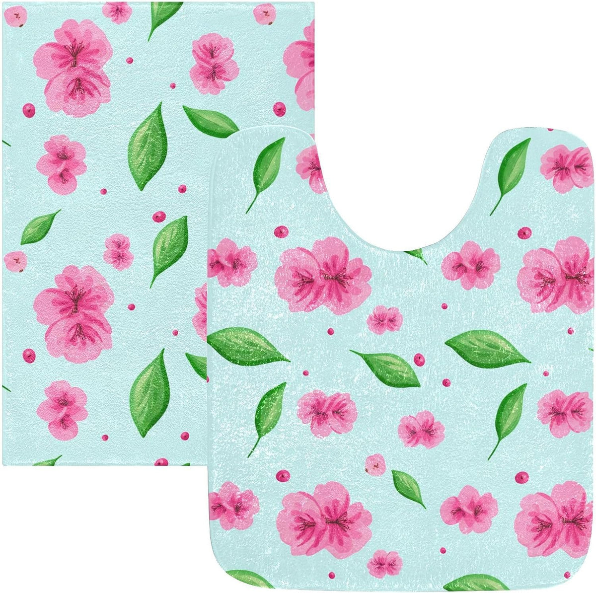 Pink Flowers Bathroom Rug, Non Slip Dry Quickly Bath Mat, Absorbent Soft Bath Rug, Home Decor Accessories, 24"x16"