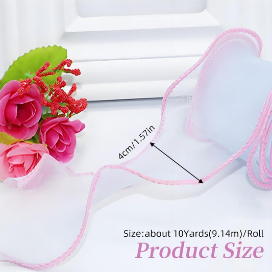 About 2 Inch Pink Blue Sheer Ribbon Transparent Organza Silk Ribbon Pastel Chiffon Candy Color Wired Fabric Ribbons with Spool for Gift Wrapping Craft Christmas Wedding Invitations Diy Decor