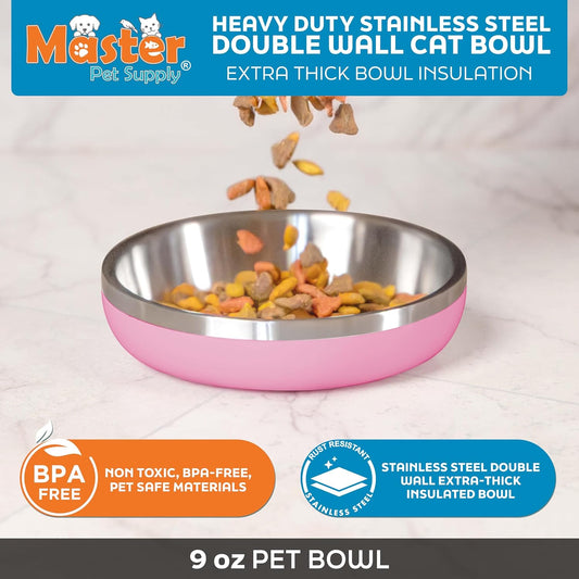Stainless Steel Cat Bowls 9 oz Heavy Duty Hyper Pink