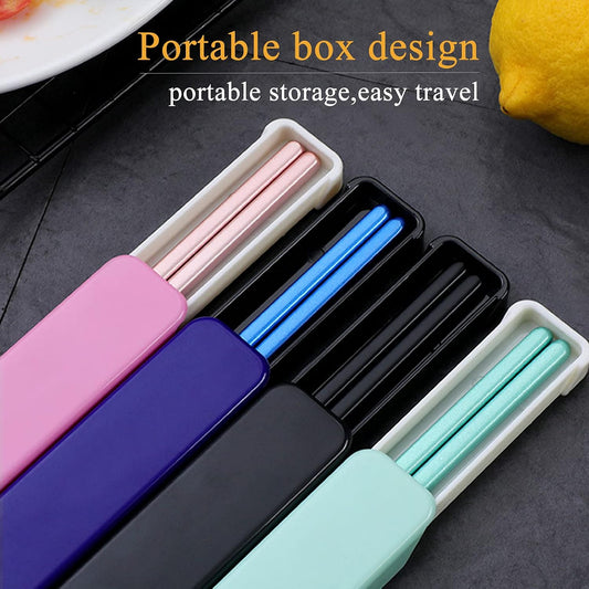 Metal Chopsticks With Case, 3 Pairs, Light Blue Green Pink