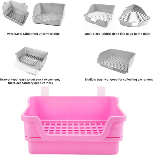 Large Rabbit Litter Box Rabbit Toilet Rabbit Potty Training Corner Huge Bunny Litter Pan with Plastic Grid Deep Dump Tray for Adult Small Animal (Pink)
