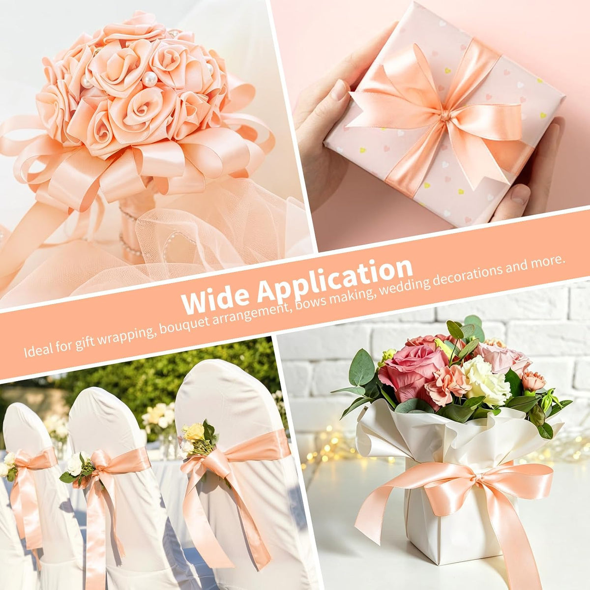Peach Satin Ribbon, 1-1/2 Inch, 50 Yards