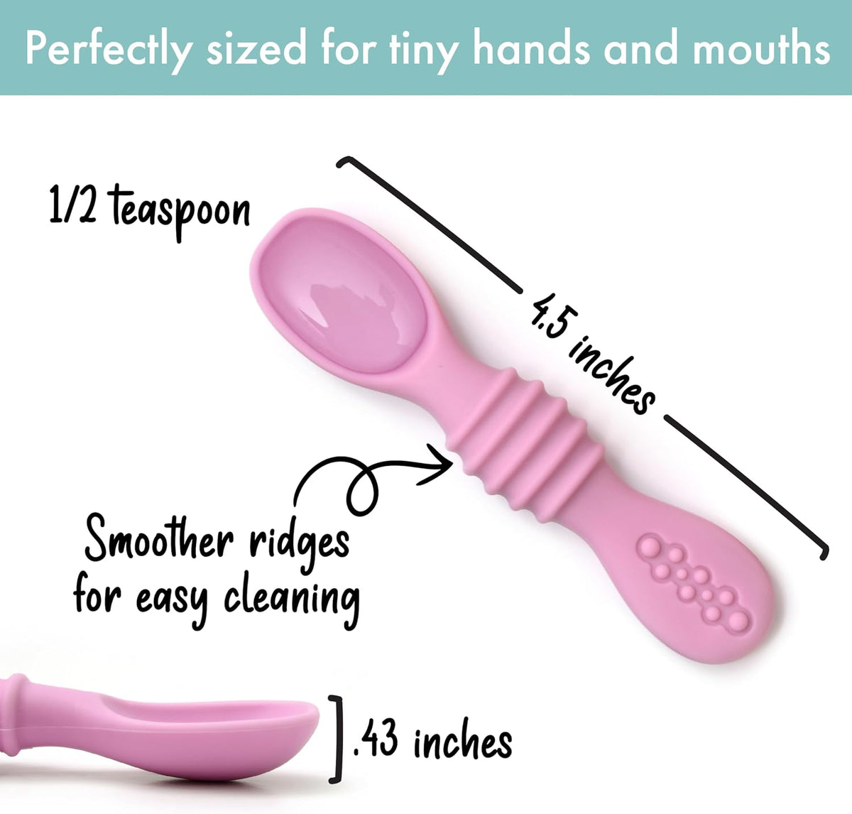 Silicone Chew Spoon Set for Babies and Toddlers | Safety Tested | BPA Free | Baby Spoon 6 Pack (Pink/Purple)