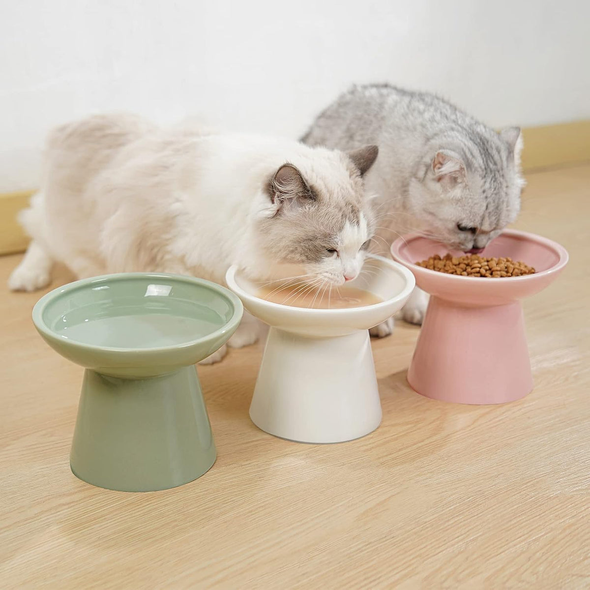 Extra Wide Elevated Ceramic 6.2" Shallow Cat Food Bowl