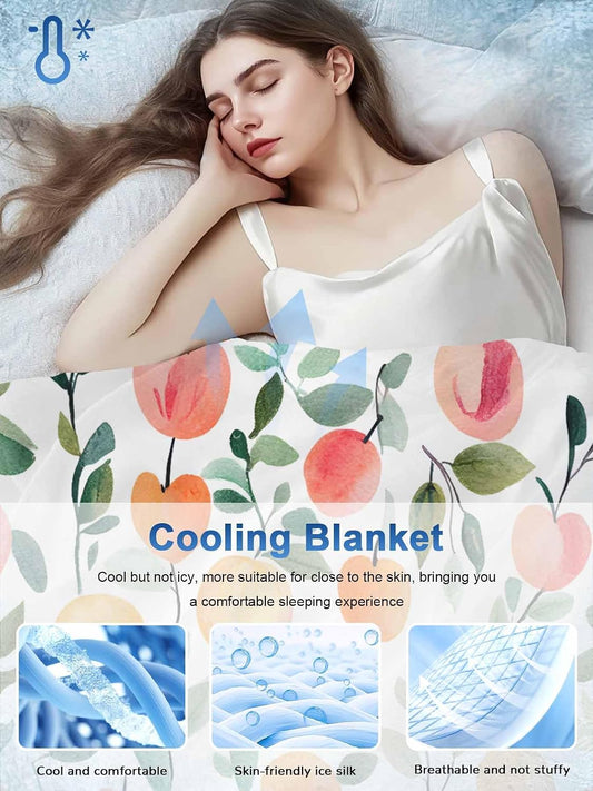 Summer Cooling Blankets for Hot Sleepers-Summer Watercolor Peach Orange Leaf Blanket Thin Lightweight Breathable Soft Throws for Bed Couch Sofa Farmhouse Fruit Plant Decor,30x40in