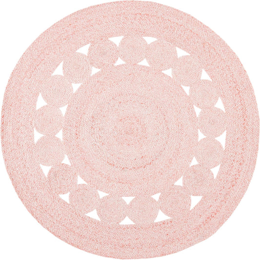 Cape Cod Collection Area Rug - 4' Round, Pink, Handmade Braided, Ideal for High Traffic Areas in Living Room, Bedroom (CAP225U)