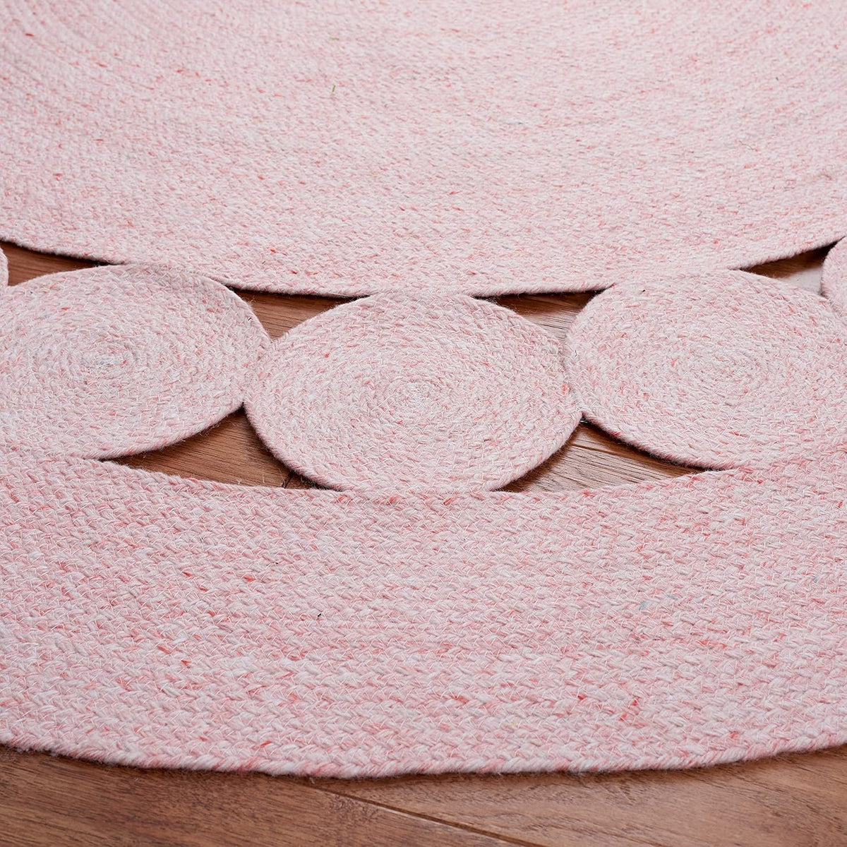 Cape Cod Collection Area Rug - 4' Round, Pink, Handmade Braided, Ideal for High Traffic Areas in Living Room, Bedroom (CAP225U)