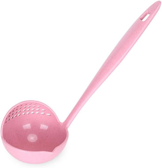 2 in 1 Straining Ladle Slotted Ladle Spoon with Filter Hole Pink Plastic Soup Serving Spoon for Hot Pot Oil Separation Hanging Storage Dishwasher Safe