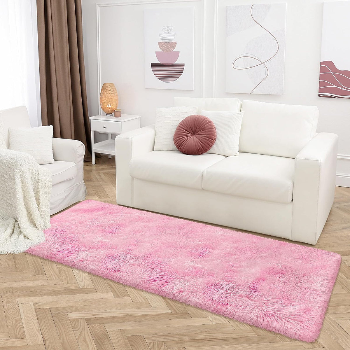 Plush Fluffy Pink Rugs for Bedroom Girls Room Runner Pink Area Rug