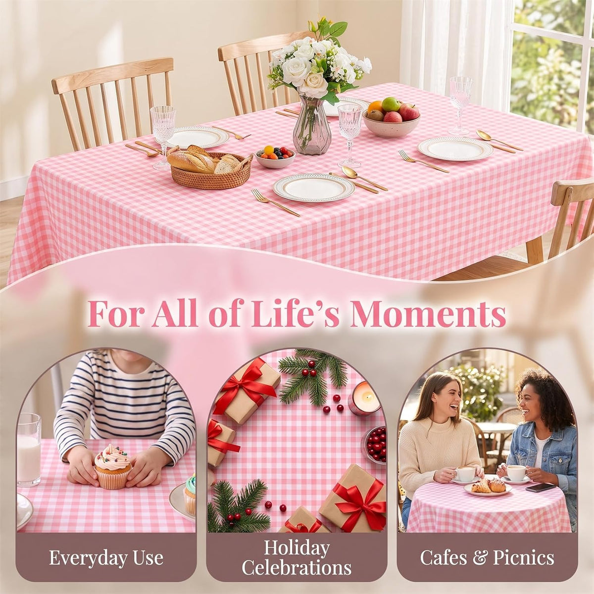 Pink Gingham Tablecloth 54x54 Checkered Table Cloth for Picnic