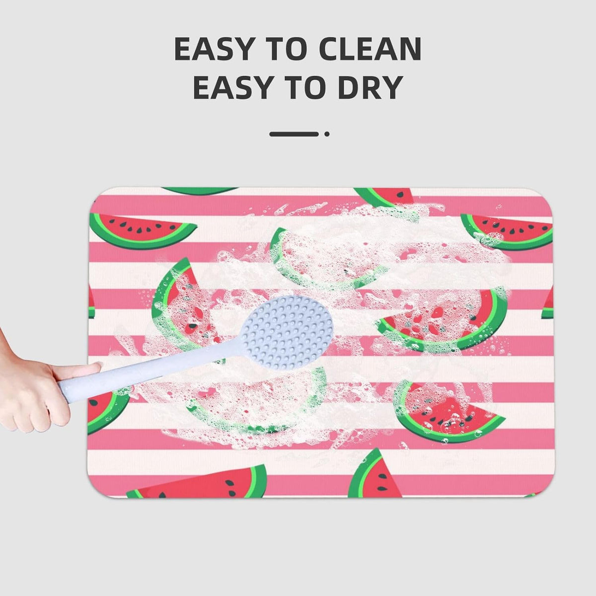 Pink Watermelon Stripes Print Absorbent Bath Mat Non Slip Washable Doormat 15.7x23.6 in Quick Dry Shower Mat Thin Floor Rug for Bathroom Kitchen Entryway