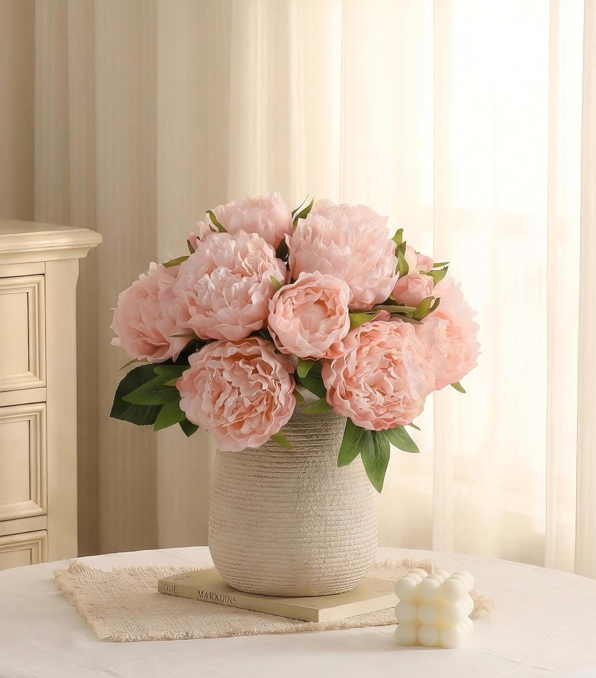 Pink Peonies Artificial Flowers, 11 Pcs Realistic Faux Flowers for Vase, Silk Flowers for Home Decor Indoor, Wedding, Party, Table Centerpiece