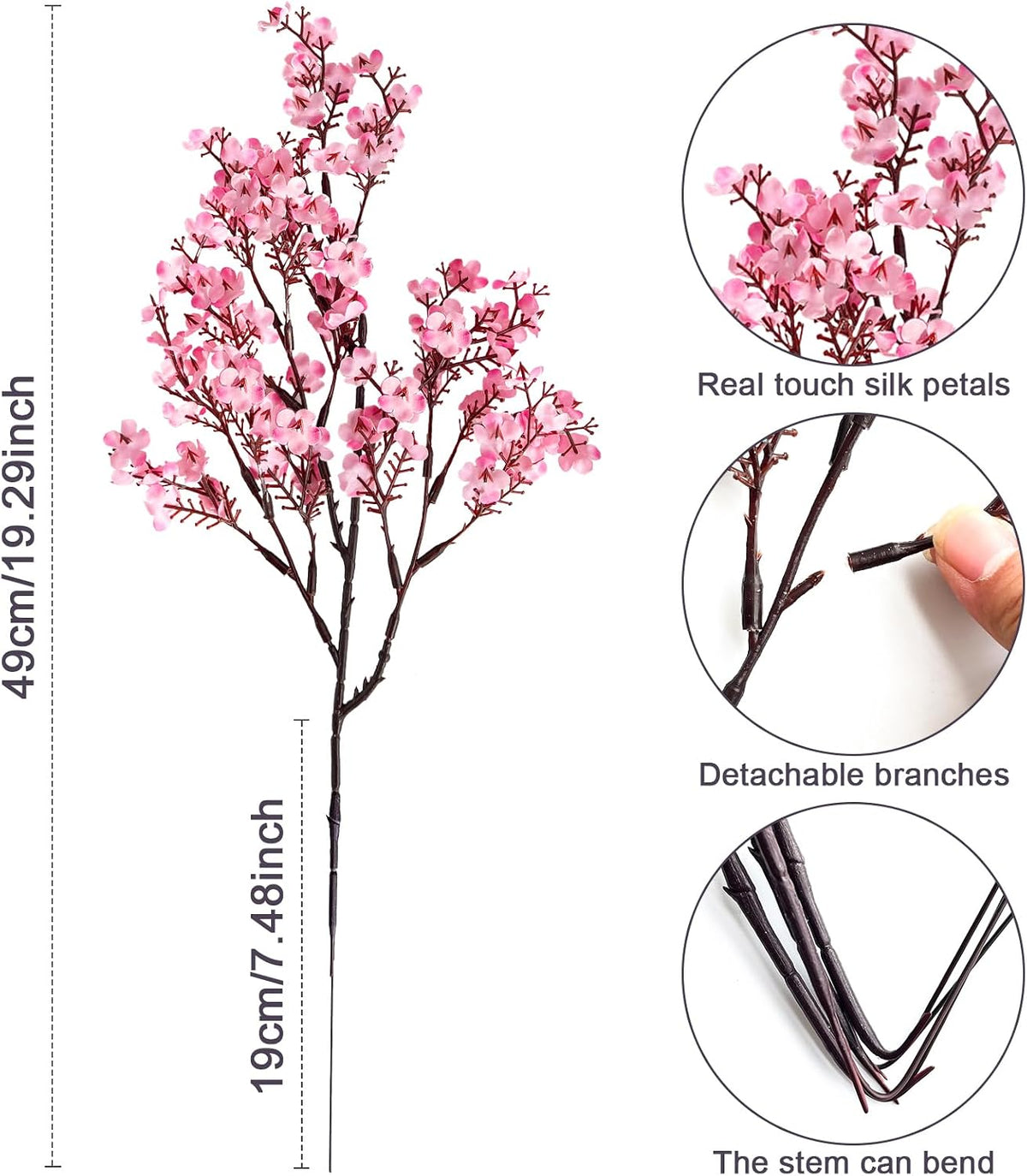 Babys Breath Artificial Flowers 8 Bundles Pink Real Touch UV Resistant Fake Flowers Silk Faux Flowers for Vase Home Office Wedding DIY Floral Indoor Outdoor Centerpiece Table Decoration